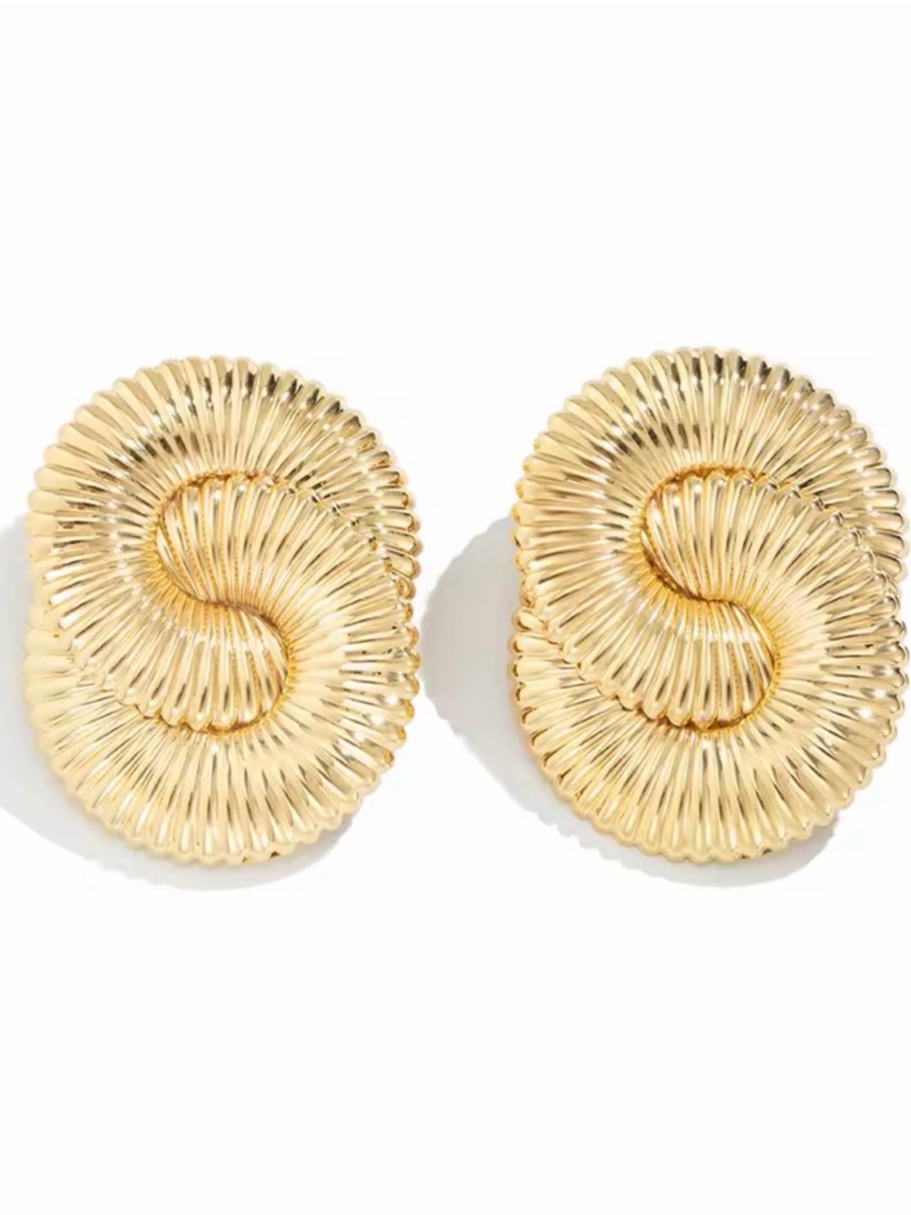 Exaggerated Gold Twisted Oval Statement Earrings